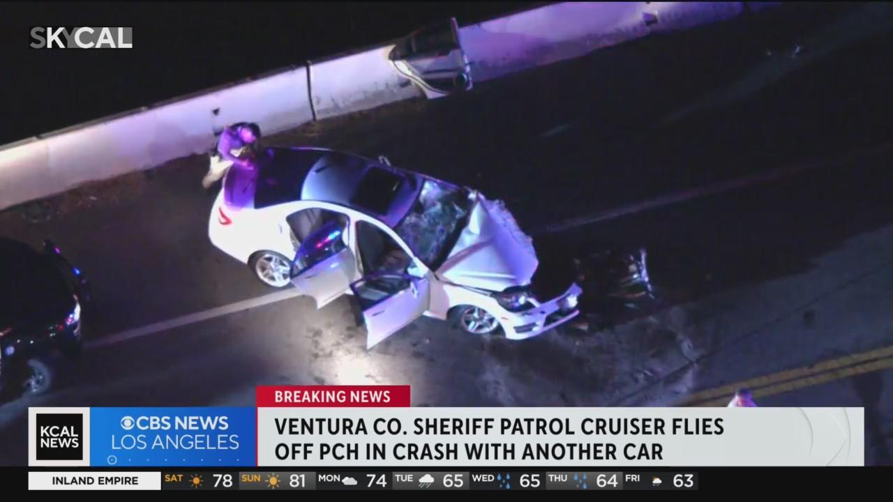 Ventura Co. Sheriff's Department patrol car veers off PCH after